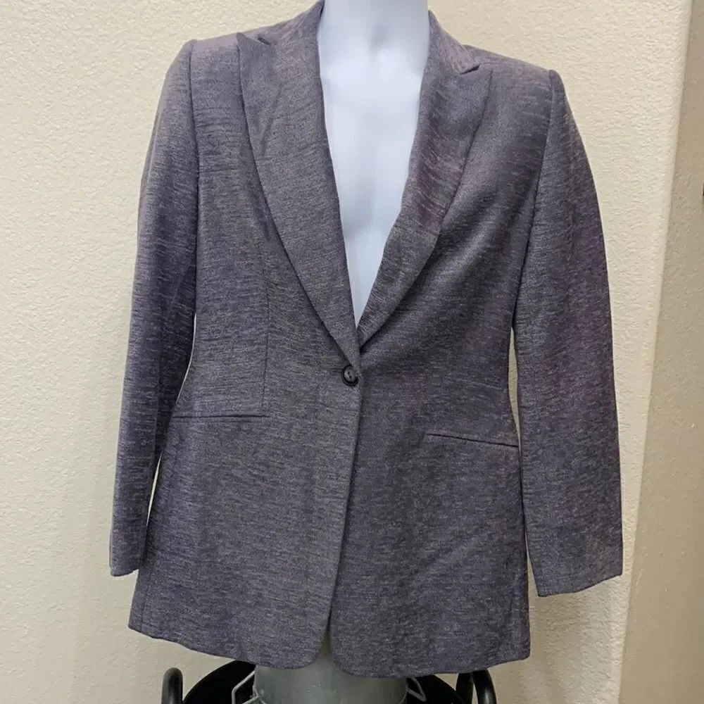 Dress Barn Size 6 Gray Button Front V Neck Long Sleeve Faux Pockets Rayon Poly